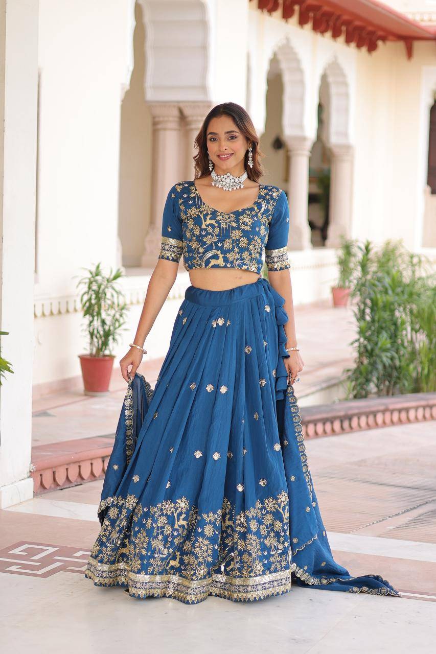 KA 5062 Vichitra Silk Blue Bridal lehengha choli wholesalers in India